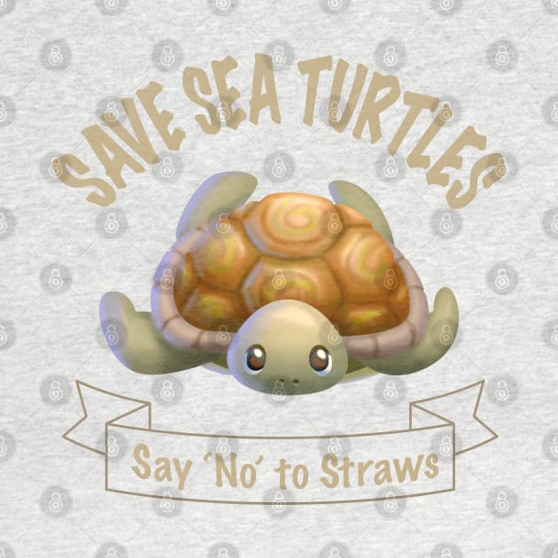 Say No to Straws Cute Eco Friendly Sea Turtle by Irene Koh Studio